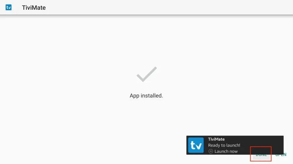 Tivimate-appen är installerad och redo att startas