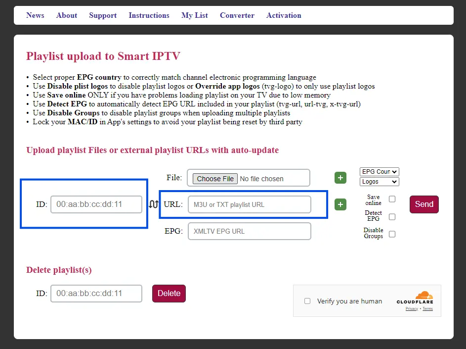 Ange m3u på smart iptv-webbplatsen